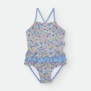 Bañador escote recto estampado flores