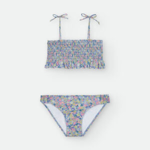 Bikini dos piezas estampado flores fondo azul