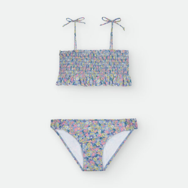 Bikini dos piezas estampado flores fondo azul