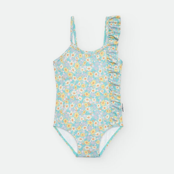 Bañador escote redondo estampado flores con volantes